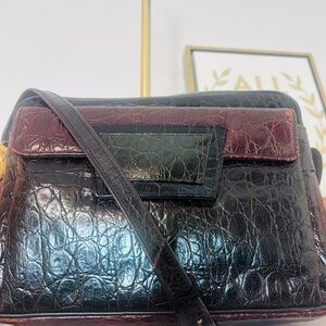 Elegant Black and Red burgundyCrocodile Pattern Women's Bag #vintage patchwork
